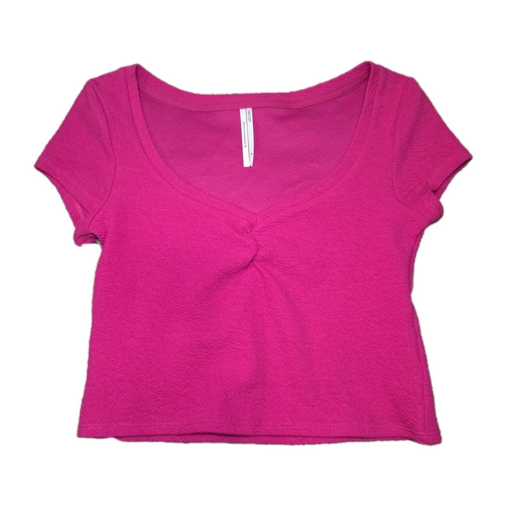 Anthropologie Pink Baby Tee Womens XS‎ Fitted Crop V Neck Short Sleeve Y2K Top
